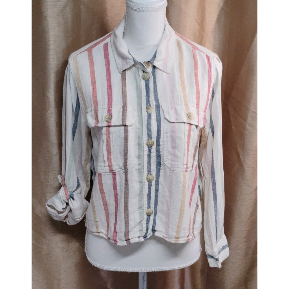 American Eagle Linen blend Beach/Preppy cropped button up w/roll sleeves Small